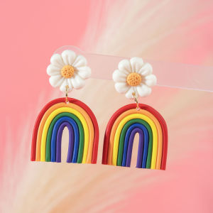 Sweet Rainbow Flower Polymer Clay Handmade Drop Earrings For Women Arch Clay Dangle Earrings Jewelry Gifts