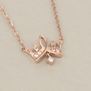 Chow Sang Sang 周生生 Minty Collection 18K Rose Gold Diamond Crown Necklace 47cm 93320N