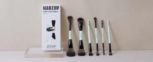 Jessup | Jessup Double-Ended Makeup Brushes 6pcs Vegan Fiber Daily Use Bright Cyan