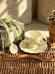 Hand-painted Floral High-footed Cup and Saucer Set
