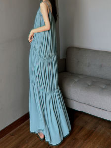 Maternity Maxi Dress Beach Vacation Loose Pleated Skirt Style Slimming Concealing Summer Long Gown Womens Korean Style Dress
