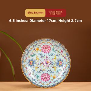 Jingdezhen Enamel Gold Rimmed Plate Dinnerware Chinese Style Court Gift Plate Porcelain Floral Pattern round Shape Hardfine Porcelain