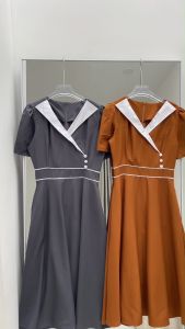 Đầm xòe cổ phối trắng thanh lịch DA012 - Lady fashion - Khánh Linh Style
