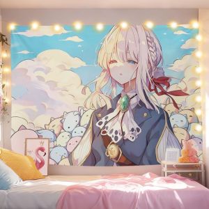 VIKAMA Aesthetic Violet Evergarden Anime Tapestry Soft Fabric Wall Hanging Decor for Teen Bedroom Dorm College Otaku Living Room