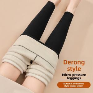 Black Fleece Lined Thick Warm High Waist Autumn Winter Leggings Womens Underwear Thermal Sheepskin Velvet Base Layer Tights