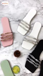 Dép lê nữ- Dép quai ngang nữ Đính đá 3 dây thời trang big size 42 43 Depvashock MS 283