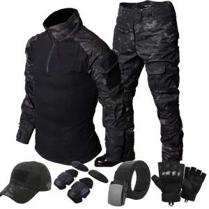 MCBK Men Tactical Suits Black Camo Sets Hunting Clothes Men Trainning Military Uniform Combat Shirts Cargo Pants Wear Resistant