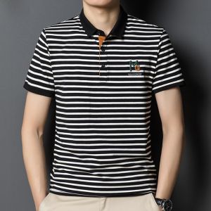 Loose Fit Casual Polo Shirt Mens Short Sleeve Summer New Style Business Casual Collared Striped T-Shirt Fashion Urban Youth