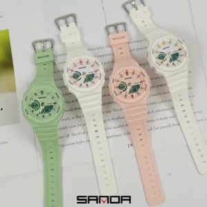 Sanda | Đồng Hồ Thạch Anh Sang Trọng Dành Cho Nam SANDA Đồng Hồ Đeo Tay Thể Thao Quân Sự Chống Nước Màn Hình Kép Đồng Hồ Bấm Giờ Phát Sáng Đồng Hồ Đeo Tay Có Dây Đeo Bằng Nhựa