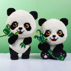 Large Panda Building Blocks Assembly Educational Toy Cute BaoBao Flower High Aesthetic Gift for Girls Intelligent Playset