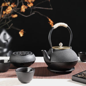 New Chinese Style Cast Iron Tea Pot Set Ancient Antique Shelf Decoration Living Room Tea Table Cup Ornaments Metal Crafts