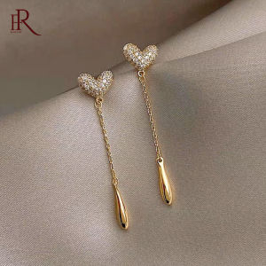 Frascat เครื่องประดับเพทายสีทองรูปหัวใจต่างหู รูปหยดน้ำมูกพู่ห้อย เพิ่มประสิทธิภาพ สำหรับงานเลี้ยงของผู้หญิง