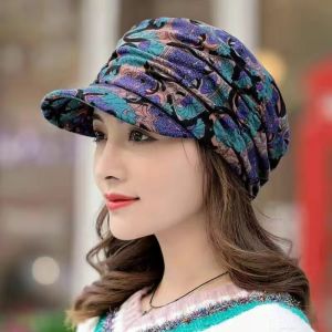 JIFANPAUL | Warm Thermal Flat Brim Cap Floral Ethnic Style