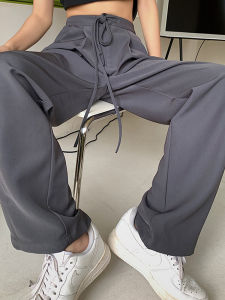 Trendy High Waist Wide Leg Suit Pants for plus Size Women Belted Straight Cut Fashionable Autumn Clothing Korean Style