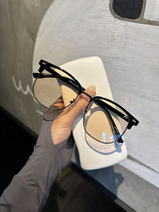 Plus Size Eyebrows Semi-Rimless Sunglasses Womens Big Face and Small Face Summer Sun-Resistant Sunglasses Men Can Match Color Changing Optical Lens