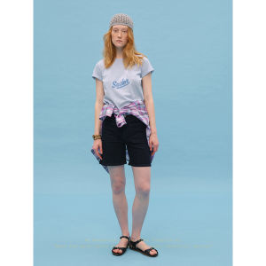SHEITAOZI | Letter Printed Hemp T-shirt