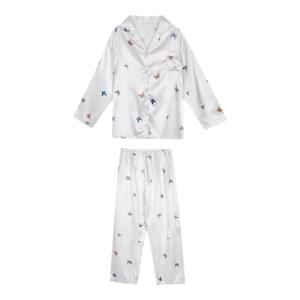Homedress Autumn New Butterfly Print Ice Silk Sleepwear Womens Skin-friendly Thin Long Sleeve Home Clothes Sweet Style 2pcs Set Casual Home Scene