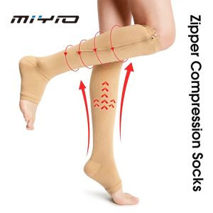MIYIO 1 Pair Medical Compression Stockings Sports Pressure Long Cycling Socks Zipper Professional Leg Support Thick Women Socks