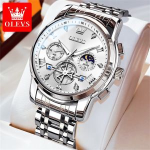 OLEVS | Đồng Hồ Nam OLEVS 2856 Máy Quartz Thời Trang Chức Năng Chronograph Chống Nước Dạ Quang Lịch Hiển Thị Tuần Trăng Dây Thép Không Gỉ.