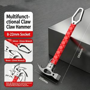 JUSTINLAU Multi‑Functional Sheep Horn Hammer Universal Wrench Pry Bar Nail Lifting Folding Woodworking Hand Hammer Tool