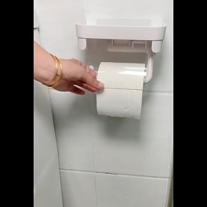 No-Drill Adhesive Toilet Paper Holder with Shelf – Multifunction Organizer for Bathroom & Kitchen