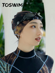 หมวกว่ายน้ำผ้า TOSWIM สำหรับผู้หญิง หมวกว่ายน้ำแบบพิมพ์ลาย ขนาดใหญ่ ไม่รัดหัว ทนต่อการซัก ใช้ได้ตลอดปี สำหรับทุกเพศ
