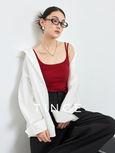 Áo Ba Lỗ Một Mảnh Màu Đỏ Tinge Dành Cho Nữ Áo Sơ Mi Cơ Bản Thời Trang Đường Phố Áo Ba Lỗ Có Dây Đeo Vai Đôi