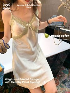 MiiOW | Pure Desire Lace Trim Chemise Nightgown Womens Style 2025 New Floral Print Dress Sleepwear Strapless Outerwear V-neck Ice Silk