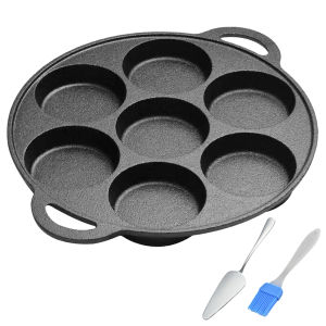 Versatile Cast Iron 7-Cup Egg Frying Pan Non Stick Pancake Pan for Camping and Outdoor Activities