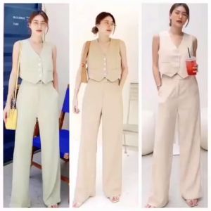 Highwaist Pants & Casual Plain Color Top: A Trending Fashion Set