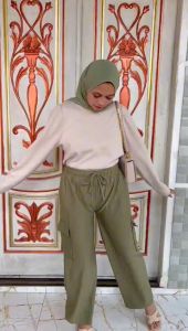 Jooly Cargo Pants - Celana Kulot Cargo Pants Bahan Knit Hornet - Loose Pants Highwaist Kulot Panjang Basic Korean Style