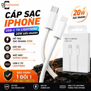 Cáp sạc iPhone USB-C to Lightning 20W siêu nhanh hỗ trợ sạc nhanh 20W dây dẻo chống gãy mặt máy không nóng USB-C to Lightning bảo hành 1 đổi 1 trong 12 tháng.