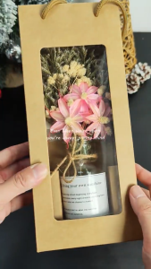 Dried Flower Bouquet with Glass Bottle Free Card Gift Box Babys Breath Rose Flower Bouquet Home Decor for Holiday Valentines Day Birthday