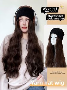 AINIYA | Integrated Wool Hat and Wig Long Hair for Women Water Wave Curl