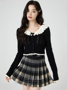 Elegant Pleated Short Skirt Set for Women Autumn New Style French Design Knitted Sweater And Skirt Two Piece Set Fashionable