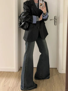 High Waist Bell Bottom Jeans Womens American Style plus Size Slimming Spring Autumn Loose Fit Long Zipper Denim Pants