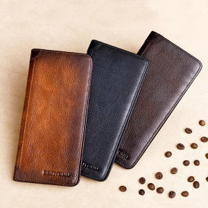 BANYANU Ultra Thin Men Wallet Original Card Holder Purse Anti RFID Cowhide Genuine Leather Long Wallet for Men Business Travel Gifts