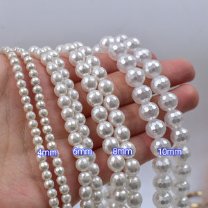 สร้อยคอ สร้อยข้อมือ วัสดุส่วนประกอบ DIY ทำมือ ลูกปัดทรงกลม ลูกปัดมุกสีขาว เครื่องประดับแฟชั่น อุปกรณ์งานฝีมือ