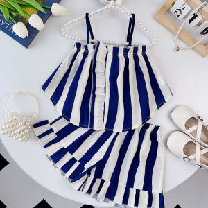 Bear Leader 2 Pieces Summer Suits Baby Girls Stripes Vest T-shirts and Shorts Pants Sets Outfits Kids Clothing Korean Style New Clothes Suit 3-7 Years Child