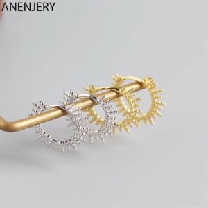 ANENJERY Silver Color Beads Hoop Earrings for Women French Gold Silver Small Circle Earrings Jewelry Wholesale