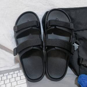Summer mens and womens adjustable soft slippers EVA flat bottom light non-slip solid color beach mens sandals plus size 47