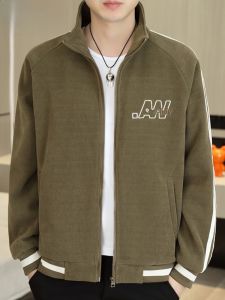 HENGYUANXIANG | Hengyuanxiang 2025 Spring Autumn Mens Casual Stripe Jacket Embroidered Stand Collar Coat Fashionable Upper Body Polyester Fiber