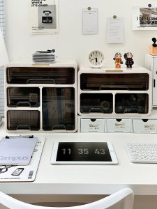 Desktop Organizer Drawer Style Office Desk Stationery Miscellaneous Items Rack Dustproof Cosmetic Storage Cabinet Rectangular Shape