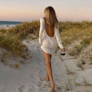 Váy Đi Biển Bikini Outerwear Khoét Lỗ Váy Đi Biển Gợi Cảm Hở Lưng Lớn Quần Áo Chống Nắng Đi Biển Cho Nữ