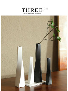 Tlife Keely Vase Trang Trí Nhà Hiện Đại Tối Giản Hình Học Xoay Đen Trắng Bằng Gốm Khô Vase Trang Trí Nhà