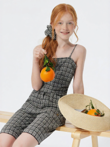 JOLLY BEAN | Lace Trim and Gingham Print Strap Set Girls Dress