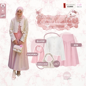 INFINITY - One Set Wanita Kekinian Korea Hijab | Pasmina Ceruty Dusty PinkBlazer Crop Top PutihRok Katun Soft Pink | One Set Hijab - LP25