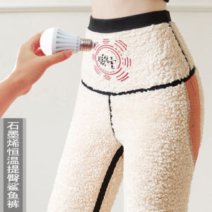 Graphene Warm Energy Fleece Lined Sharkskin Pants Womens Thickened Slim Fit Base Layer Trousers Autumn Winter Polka Dot Pattern