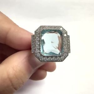 Huitan Geometric Women Ring Gorgeous Party Wedding Gorgeous Accessories Silver Color Inlaid Shiny Blue CZ Stylish Lady Jewelry