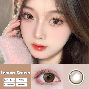 MrsH Lens With Power 0-800 Grey Brown Color contact Lens 14.0-14.5mm  Monthly Romantic Lemon  Free Lens Case